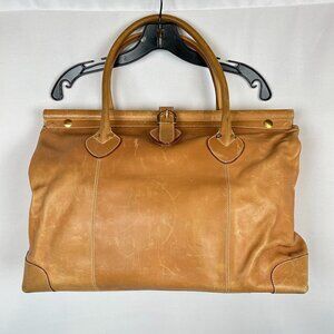 Gucci Authentic Vintage Light Tan Brown Leather Travel Weekender Duffle Hand Bag